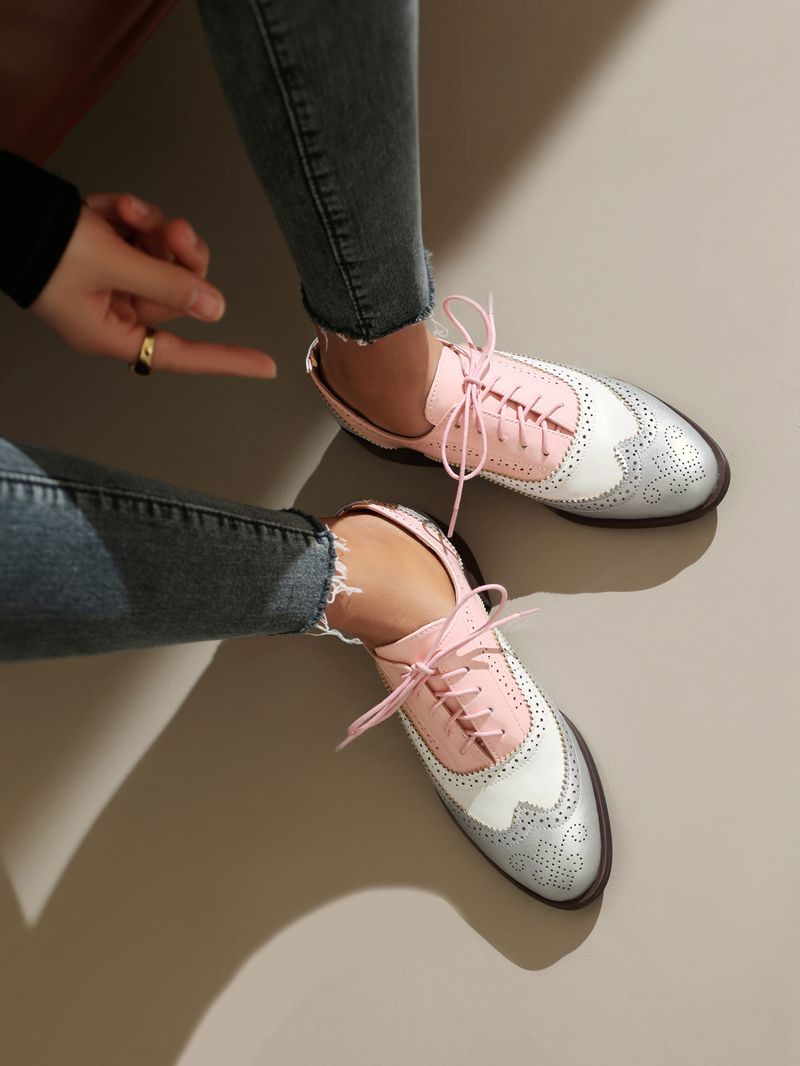 Plus-size lente enkel schoenen vintage Britse kleur contrast Braddock diepe veterschoenen damesschoenen_voghion.com