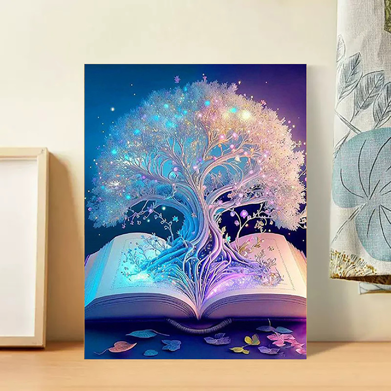 RUOPOTY Pittura classica con numeri Dipinti decorativi dipinti a mano Albero nel libro Decorazione domestica per regalo per bambini_voghion.com