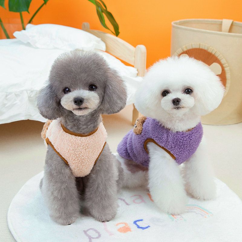 Cute Clothes With Bear Pattern Small And Medium Dogs, Vest, Warm Jacket For Puppies, French Photography, Pet Supplies By PawParty Store_voghion.com