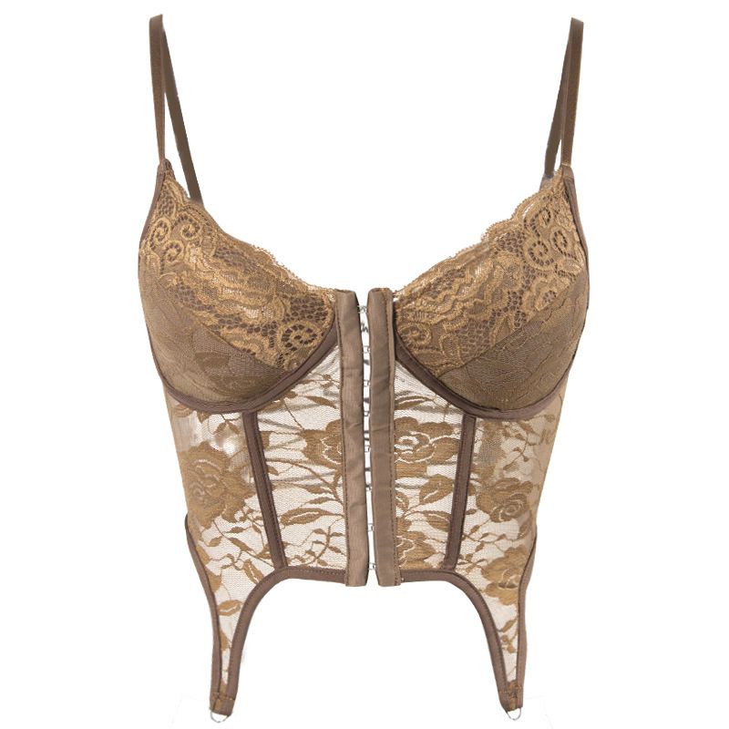 Corsetto con bottoni, a spina di pesce, aderente, bustino, nuovo, sexy, in pizzo trasparente con cuscinetti per il petto, canotta_voghion.com