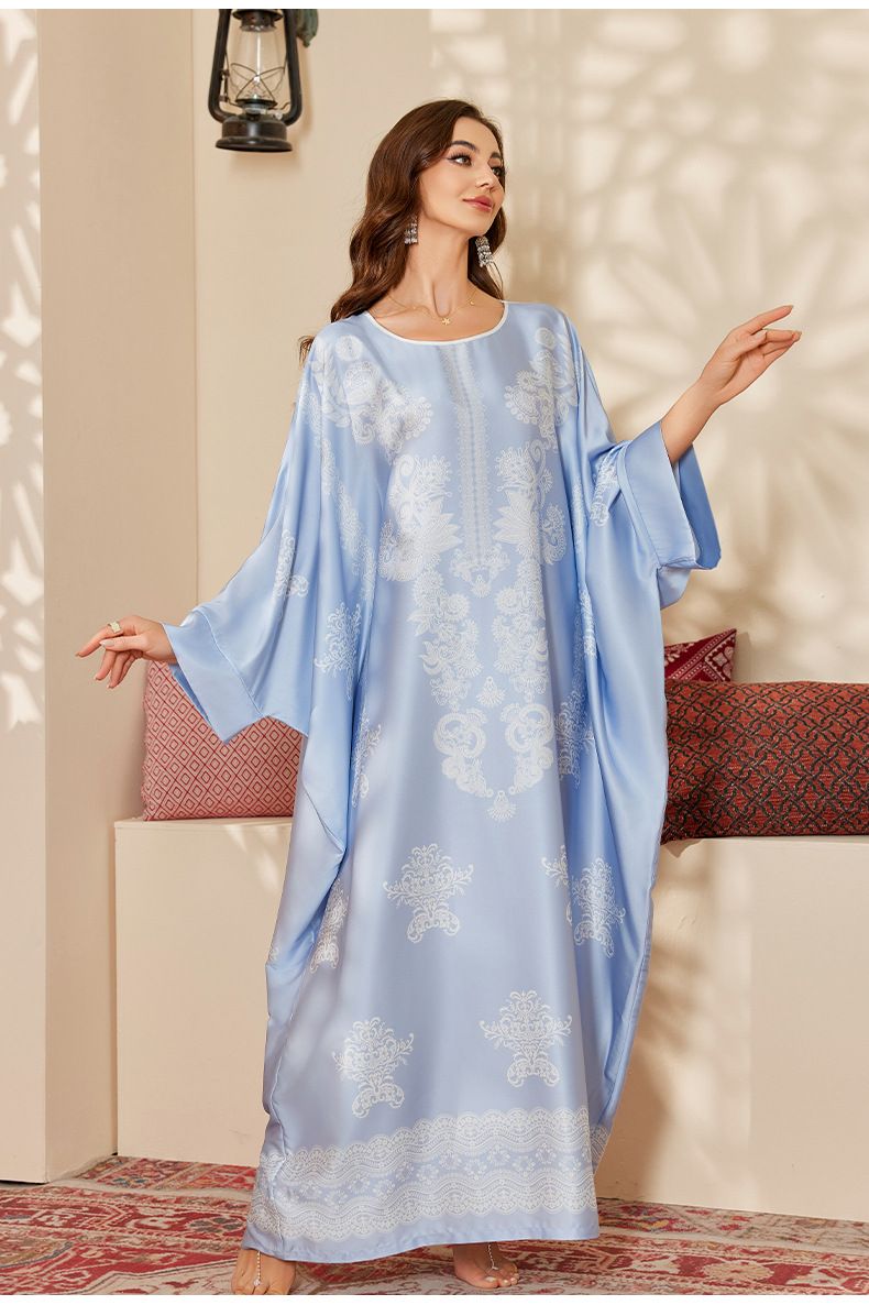 Damen Nachtwäsche Frühling und Herbst Mitte Wunderschönes bedrucktes Nachthemd Lose Lange Robe_voghion.com