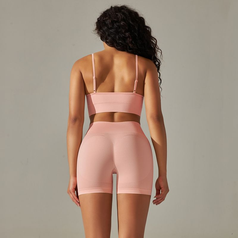 New Seamless Back Cross Shoulder Sports Tank Top Bra Set Running Fiess Yoga Pants_voghion.com