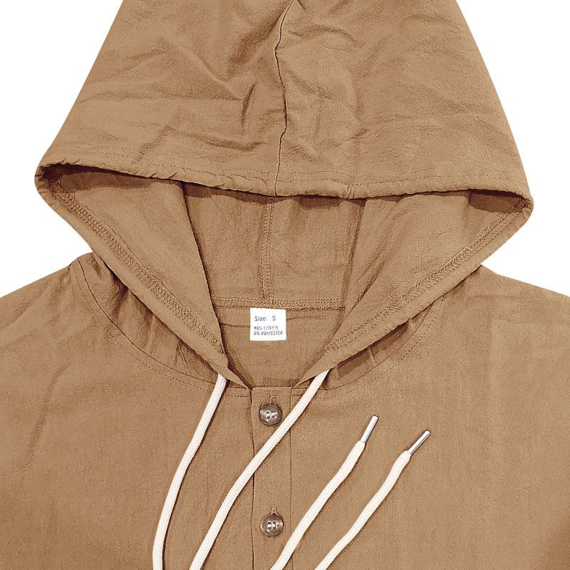 Spring And Autumn American Loose Men's Loose Linen Casual Simple Beach Hooded Long Sleeve Shirt Men_voghion.com