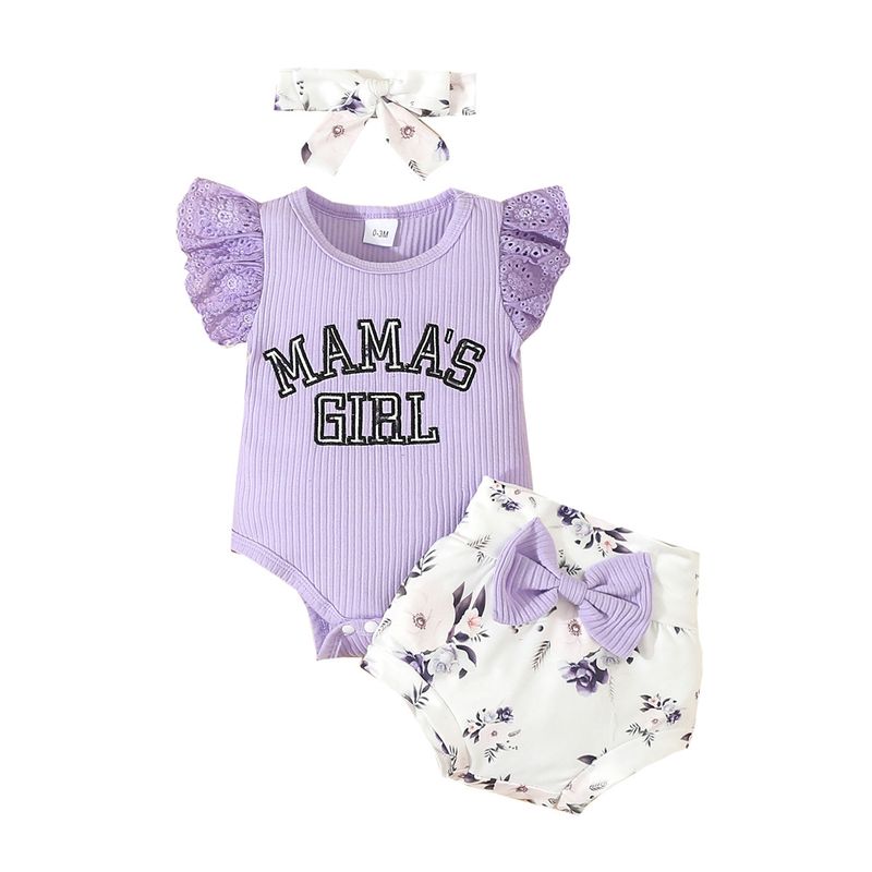 Adorabile completo da neonato composto da 3 pezzi con ricamo di lettere e stampa a fiocco, in morbida maglia di cotone, comodo ed elegante per neonati (0-12 mesi)_voghion.com