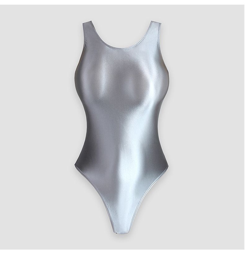 Shiny Silk Solid Color Base Layer Round Neck Bodysuit Shaping Smooth High Cut Sherbin Shape Gymnastics Swimsuit_voghion.com