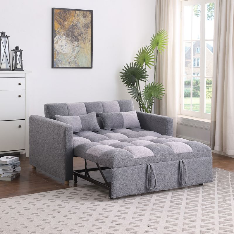 3 In 1 Sleeper Sofa Couch Bed, Small Teddy Convertible Loveseat Futon Sofa Pull Out Bed, Adjustable Backrest, Pillows For Living Room Apartment_voghion.com