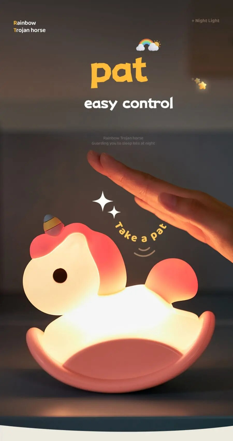 Naktinė lemputė vaikams Kawaii Trojos arklys Naktinė lempa Įkraunamos USB naktinės lemputės Gimtadienio dovanos berniukams ir mergaitėms Kambario dekoras_voghion.com