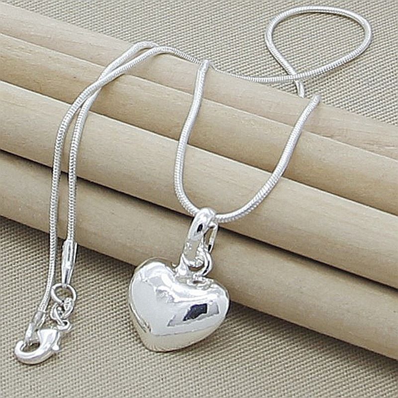 Bereit Lager heißer verkauf Sterg Sier Solide Herz Halskette 18-30 Zoll Schlange Kette Für Frauen Mädchen Hochzeit Charme Mode schmuck_voghion.com