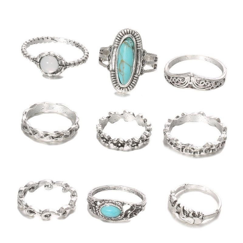 Feng Grün Türkis Set Kombination 9-teilig Gelenk Fingerring_voghion.com