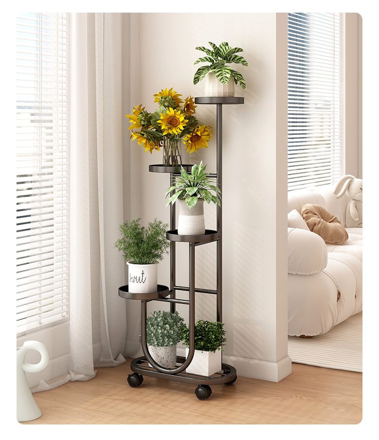 Living Room Floor-standing Movable Stand Balcony Plant Rack Iron Art Multi-layer Succulent Flower Pot Holder_voghion.com