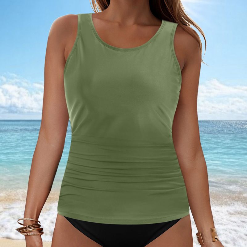 Women's Clothing Solid Color Split Swimsuit Solid Color Sexy Bikini Beach Hot Spring Swimsuit Single Top_voghion.com