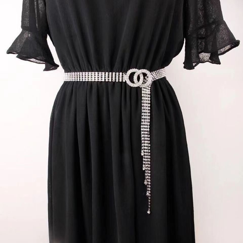 Water Full Diamond Women's Belt Set with Crystal Waist Chain_voghion.com