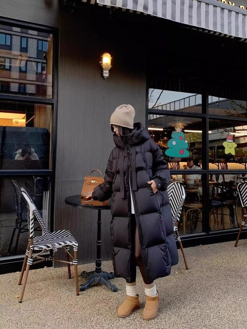 Women's Long Padded Down Coat With Hood, Oversized Winter Jacket, Warm Thick Polyester Parka For Cold Weather (White, Black, Brown, Khaki)_voghion.com