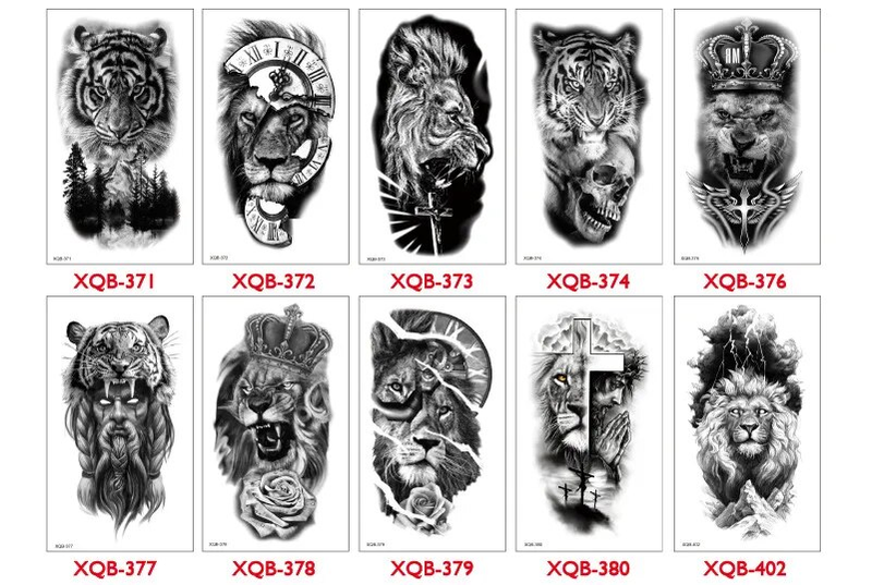 Overarmsærmet tatovering Crown Lion Tiger Wolf Head Vandtæt midlertidige tatoveringsmærkater Kropskunst Falsk tatovering Til Kvinder Mænd Mand_voghion.com