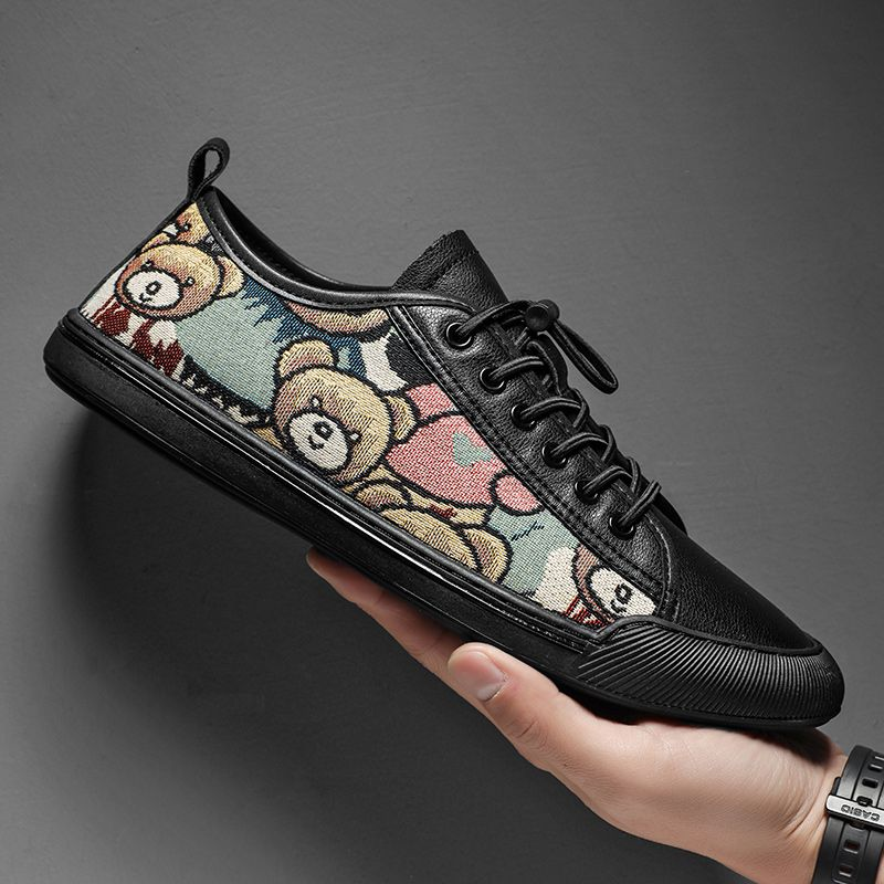 Nova tendência versátil baixo top board estudante sola macia couro genuíno preto sapatos casuais_voghion.com