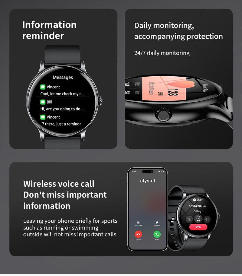 LIGE Smart Watch With Heart Rate Monitor, Blood Pressure Tracking, Step Counter, Bluetooth Calls, Music Playback, And Customizable Straps_voghion.com