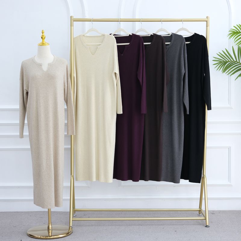 Elegante abito in maglia sobrio – Abito lungo a maniche lunghe per autunno e inverno da donna_voghion.com