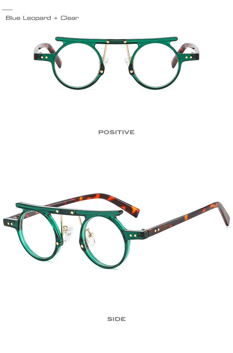 SO&EI Fashion Small Round Punk Sunglasses Women Retro Clear Ocean Gradient Lens Shades UV400 Men Double Color Rivets Sun_voghion.com