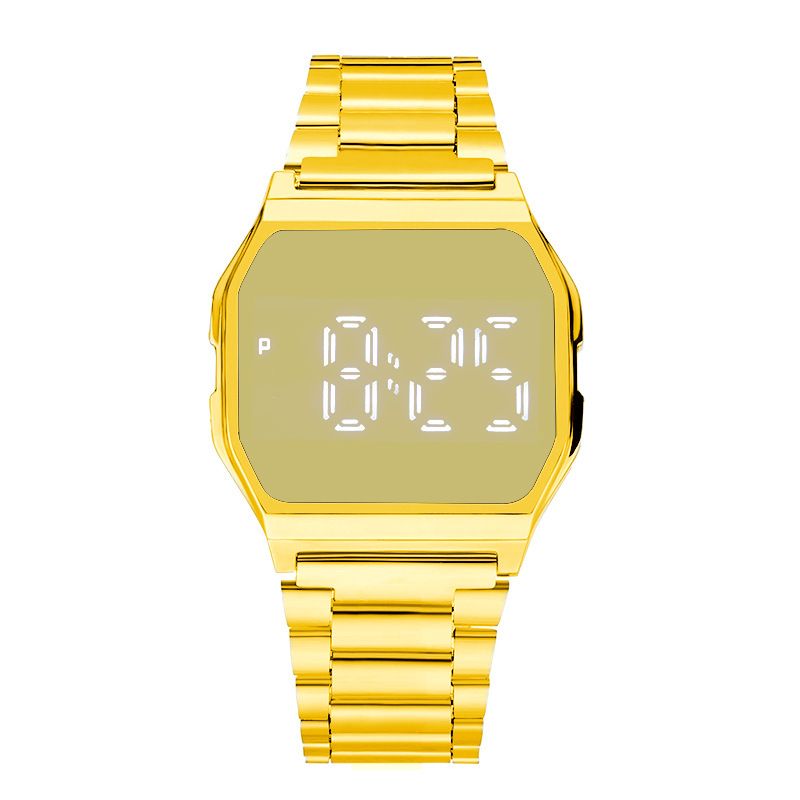 F91 Metalen stalen band LED vierkant mode elektronisch studentenhorloge voor dames en heren_voghion.com