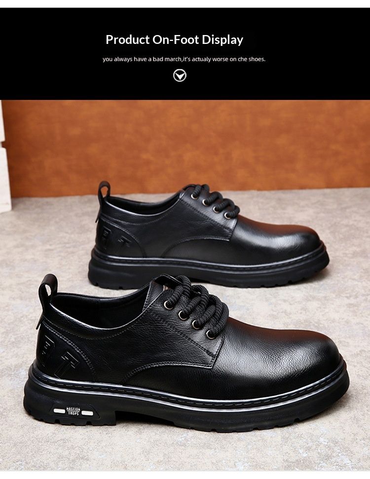 Voyage Spring Derby da uomo, stivali bassi Martin, stile britannico, punta arrotondata, scarpe da lavoro nere con suola spessa, casual in pelle_voghion.com