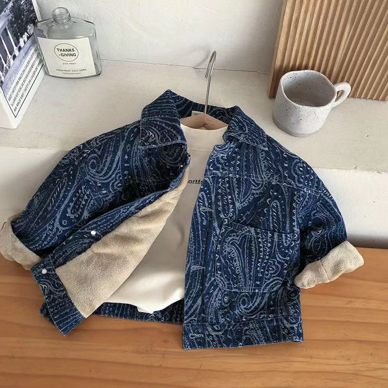 Giacca in denim foderata in pile per bambini - Caldo cappotto invernale per bambini, elegante e comodo, taglie 90-130 cm_voghion.com