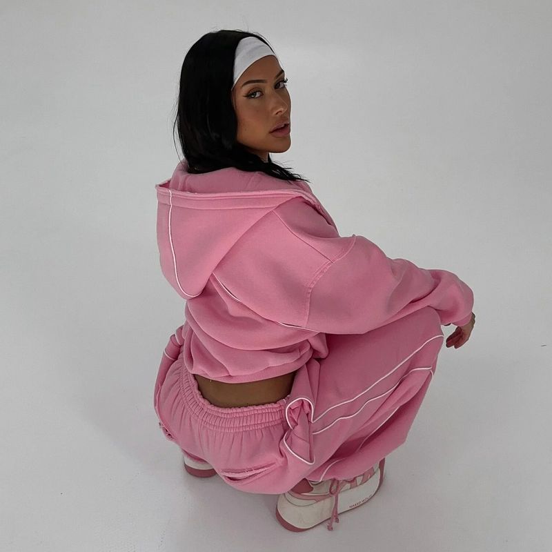 Completo trendy con felpa con zip e pantaloni jogger - Morbido misto cotone, capi essenziali streetwear per uomo e donna, comodo outfit casual, moda autunno inverno_voghion.com