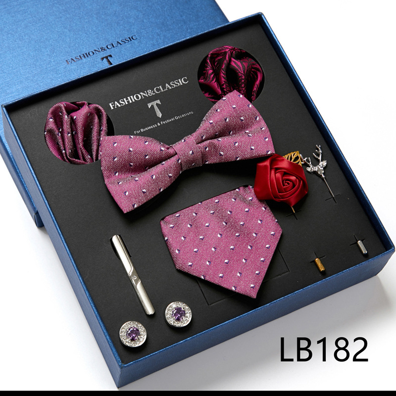 Men's Ties & Handkerchiefs fashionable business solid color flower tie square scarf 8-piece combination set_voghion.com