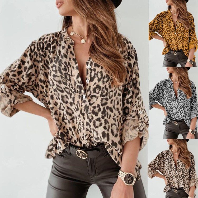 Cardigan monopetto con stampa leopardata, manica lunga, per donna, primavera e autunno_voghion.com