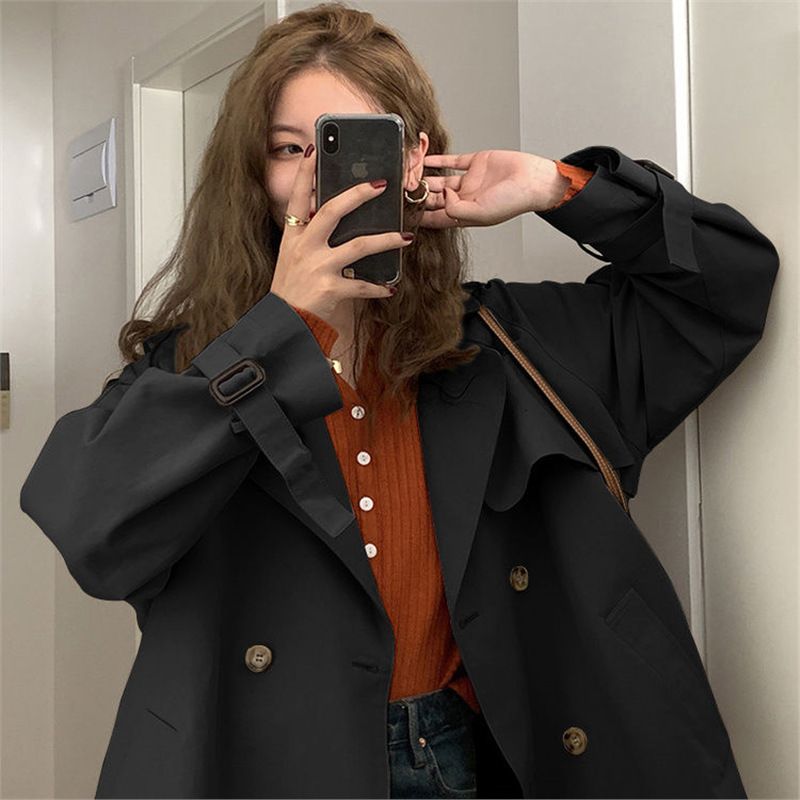Trench corto e piccolo da donna, stile britannico per la primavera e l'autunno, elegante soprabito casual snellente_voghion.com