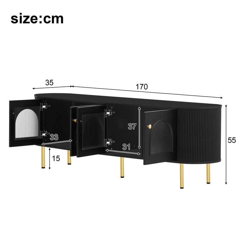 TV-Schrank Mit Glastüren, Lowboard Mit Goldenen Griffen und Beinen, Fürs Wohnzimmer_voghion.com