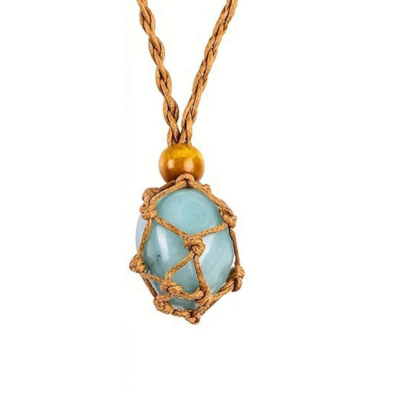 Collana con borsa a rete nera e pietre di cristallo grezzo - Catena regolabile intrecciata per la moda boho_voghion.com