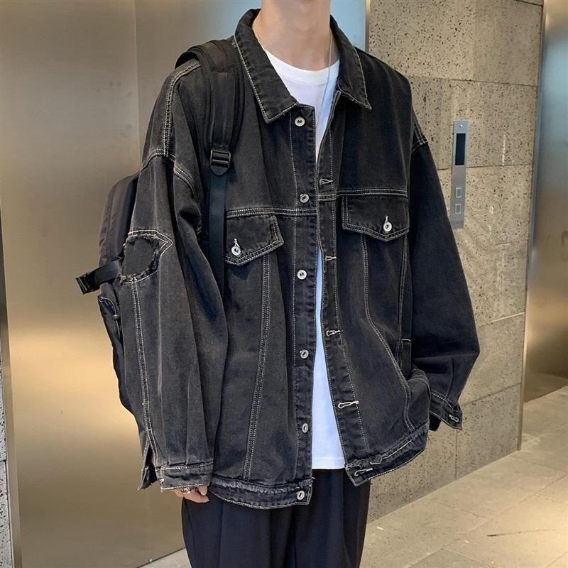 Suitable For All Seasons Summer Distressed Street Style High-end Men's Spring And Autumn Trendy Oversized Denim Jacket_voghion.com