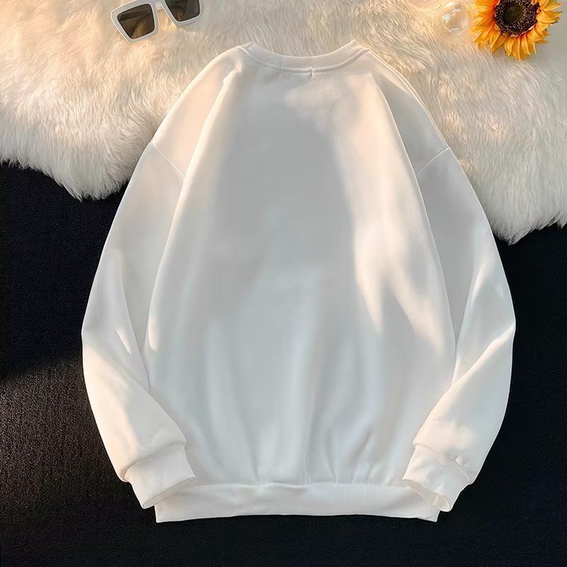 Pure Solid Color Men's Basic Round Neck Pullover Fleece Lined Base Sweatshirt Unisex Light Version Cultural Shirt_voghion.com