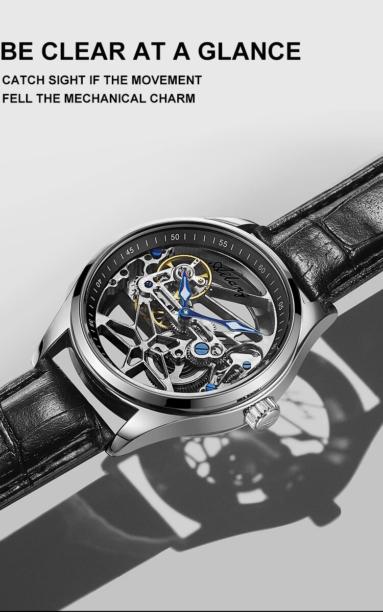 AILANG Fashion Skeleton Mechanical Watch Top Brand Luxury Men's Steampunk Transparent Hollow Automatic Watch Relogio Masculino_voghion.com