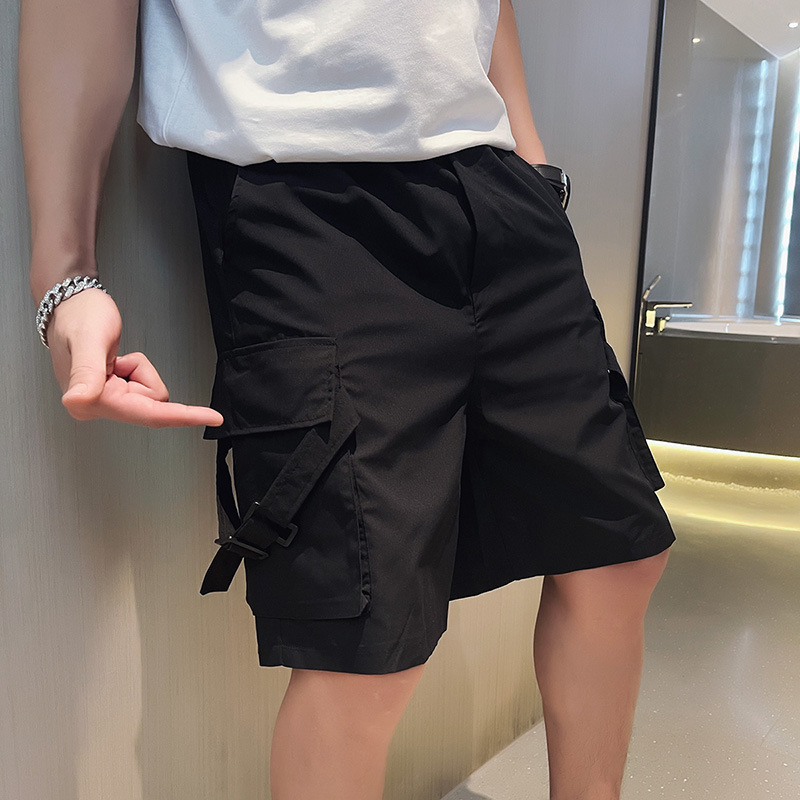 Summer white workwear shorts, men's trendy loose five piece pa, casual versatile, ruffian and handsome high street_voghion.com
