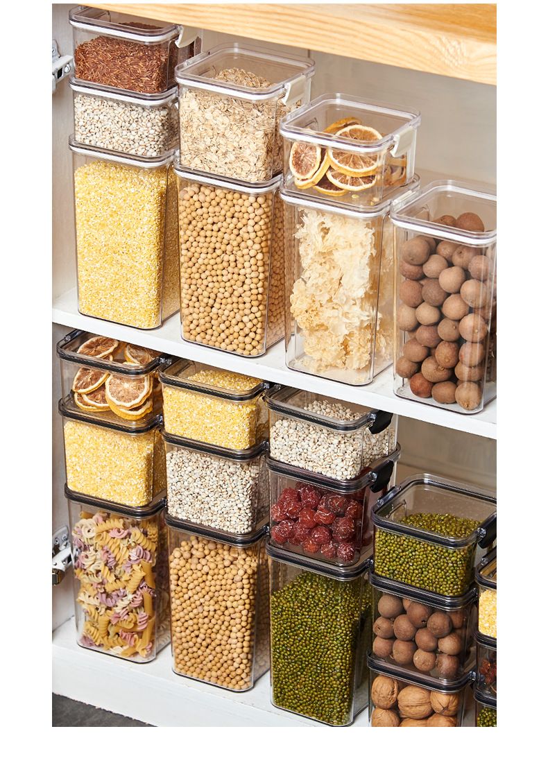 Versiegeltes Kunststoffglas, Tee-Vorratsglas, Verpackungsbox, Trockenwaren, quadratisch, transparent, Schnallen-Vorratsglas_voghion.com
