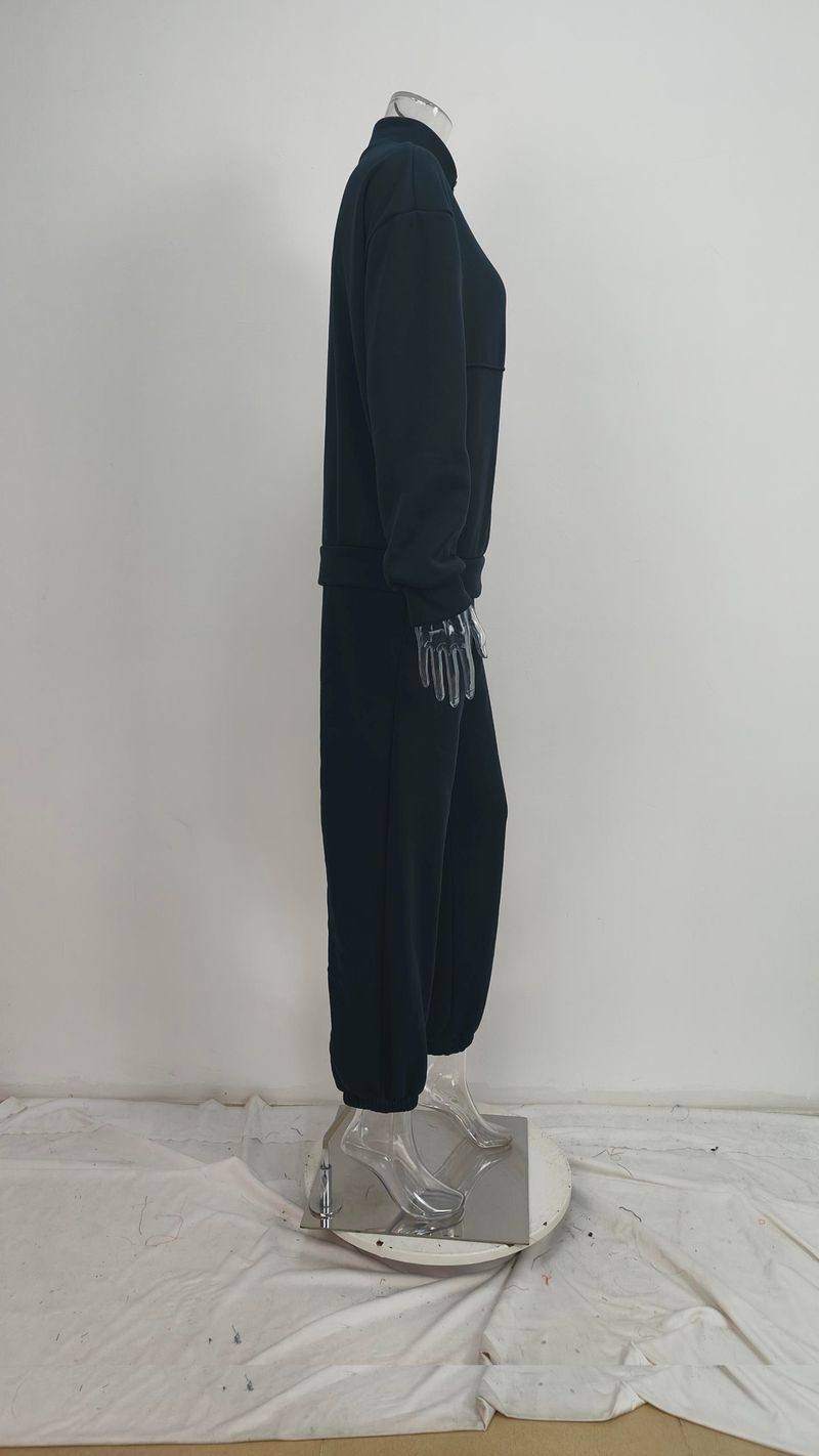 Conjunto feminino casual com capuz de manga comprida e calça de moletom - Roupa de lazer em poliéster macio, conjunto confortável de duas peças para treino, viagens e uso diário_voghion.com