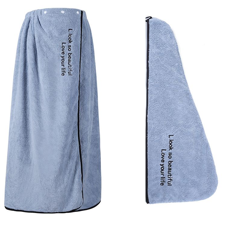 Japanese Style Wearable Bath Towel Set - Soft & Super Absorbent (Includes Hair Towel Headband & Wrap Dress Embroidered Design)_voghion.com