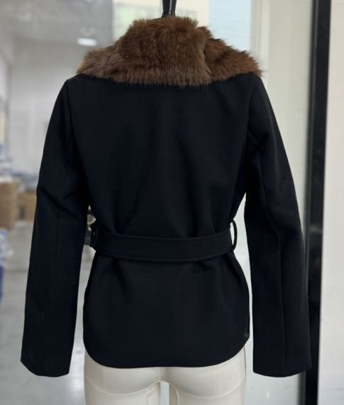 Damenmantel mit Wollimitatkragen – Elegante Winterjacke für Damen (Schwarz, S/M/L)_voghion.com