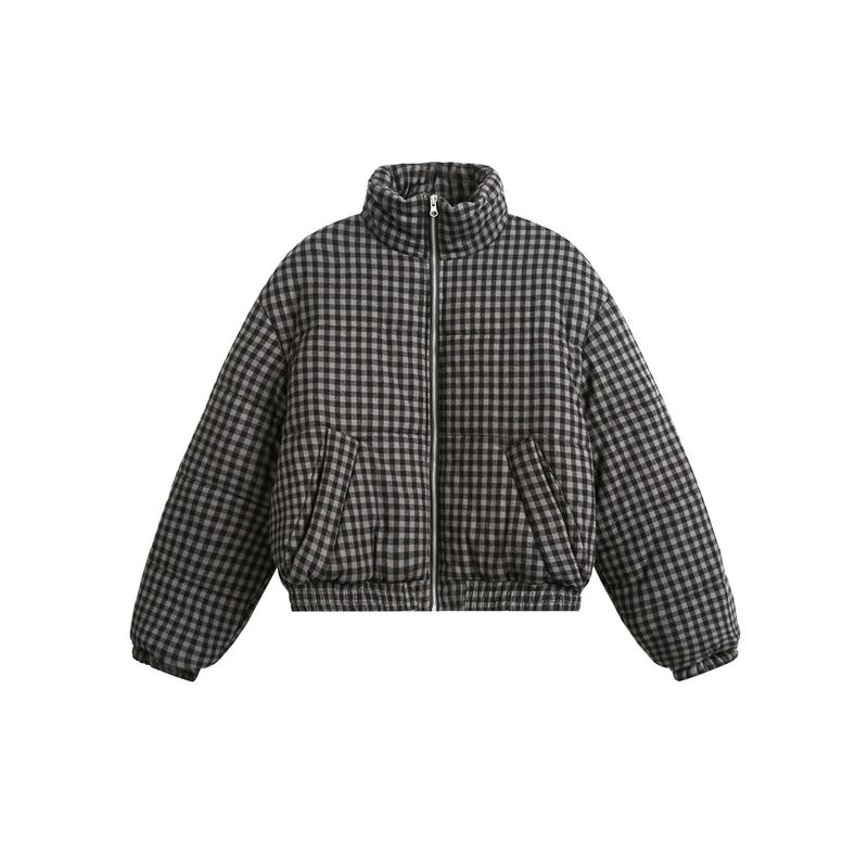 Giacca casual corta invernale in cotone con motivo scozzese retrò da uomo_voghion.com