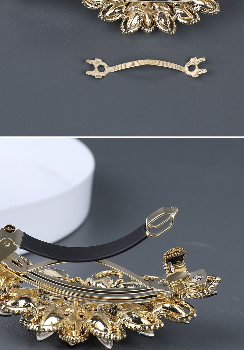 Vergoldetes Kristall-Frühlings-Mutter-Kopfstück, Hinterkopf-Clip, Accessoire, große Haarspange_voghion.com
