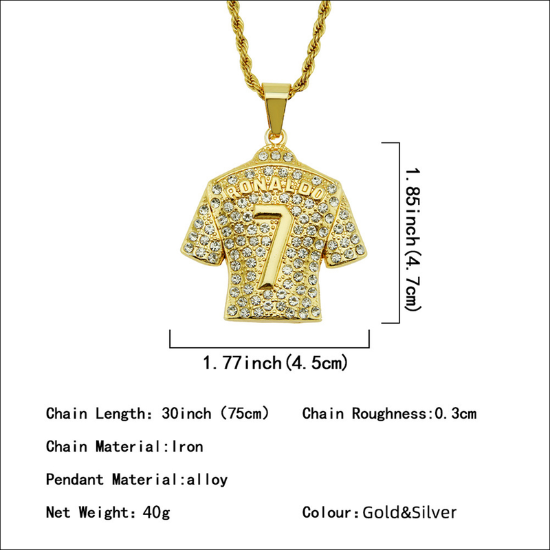 Colar Hip Hop Masculino Futebol 7 Pingente com Corrente de Aço Inoxidável e Colar de Strass Iced Out Jóias Esportivas Presente_voghion.com