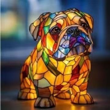 New Dog Series Resin Ornaments LED Night Light Art Animal Statue Creative Home Desktop Decoration_voghion.com