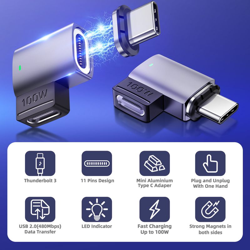 Magnetic USB C To Type C Adapter PD 100W 5A Fast Charging USB Type-C USB-C Magnet Data Sync Converter For MacBook iPad Pro Air_voghion.com