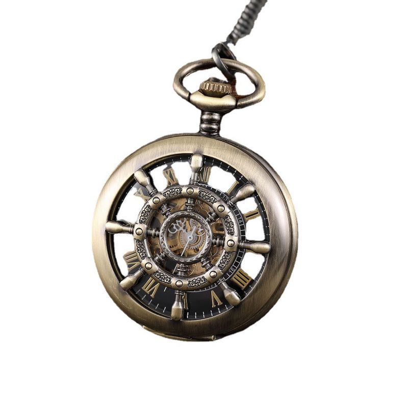 New Large Hollow Round Carved Roman Numerals Lace Mechanical Pocket Watch Model_voghion.com