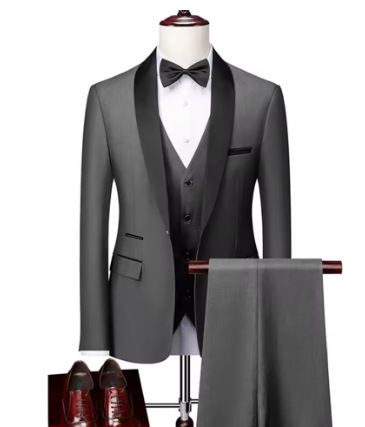 2025 Herren Business Casual Hochzeit Bräutigam Abendgarderobe Slim Fit Büro Professioneller Anzug Dreiteiliges Set_voghion.com