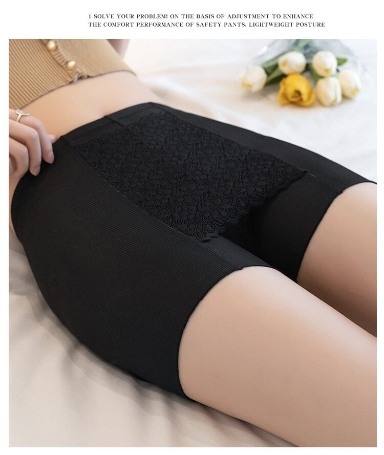 Women's Lace Blocking Anti Embarrassment Double Layer Safety Pants Ice Silk Large Size Shorts_voghion.com