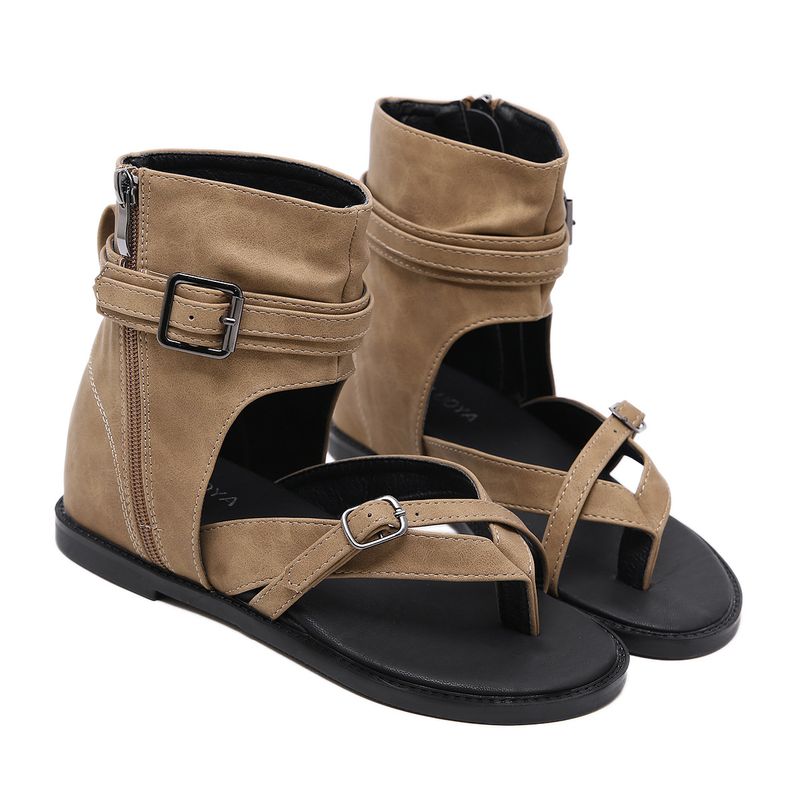 2025 New Rise Women's Pinched Toe, High Top, Slope Heel, Roman Shoes With Toe Covering, Summer Flat Sandals_voghion.com