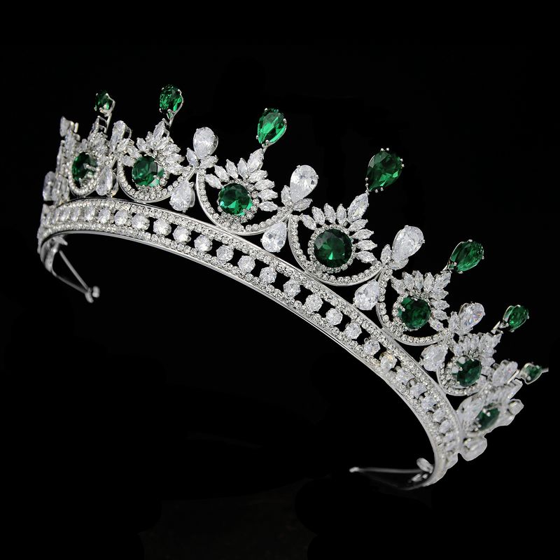 Tiara da sposa unisex con corona in zircone, accessorio per capelli da sposa con corona di diamanti coreani placcati in metallo_voghion.com