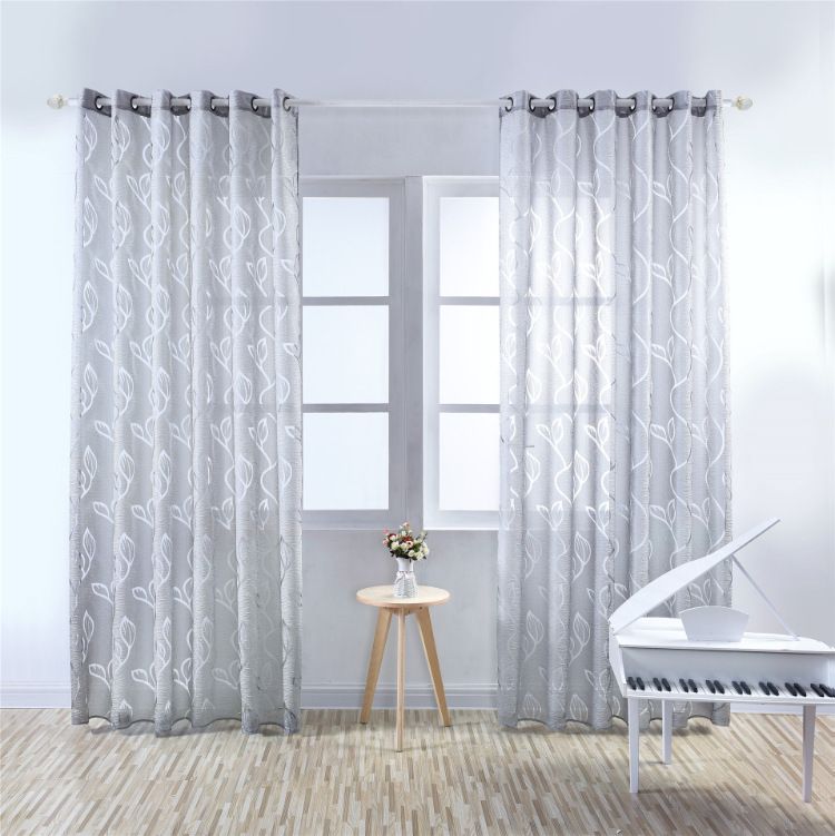 Floral Leaf Blackout Curtain - Bubble Textured Window Screen With Decorative Cut-Out Design_voghion.com